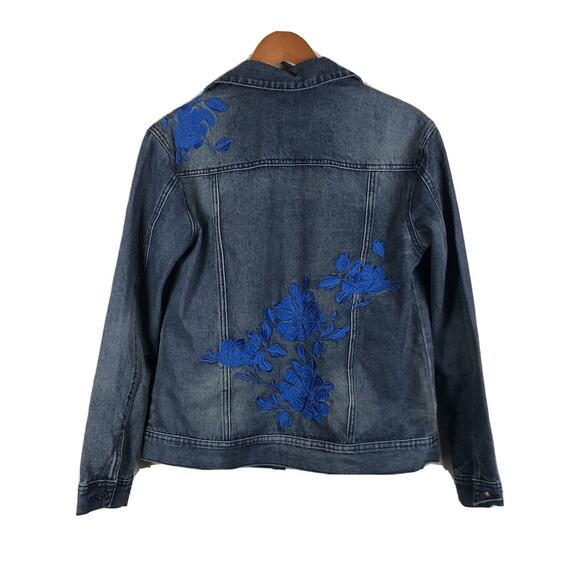 Seven7 Blue Floral Embroidered Denim Jacket Women’s Sz Small - Picture 1 of 7